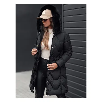 Women&#039;s winter jacket MYANNA long quilted with hood black Dstreet