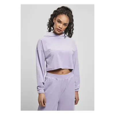 Ladies Cropped Velvet Oversized Hoody Lavender