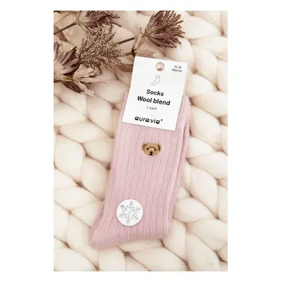 Women's thick socks with teddy bear, pink