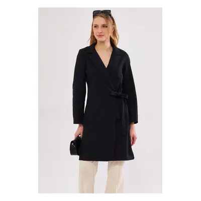 armonika Women's Black Tie Long Coat