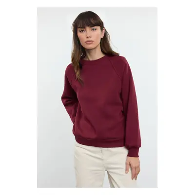 Trendyol Claret Red Relaxed/Comfortable Fit Basic Raglan Sleeve Crew Neck Knitted Sweatshirt