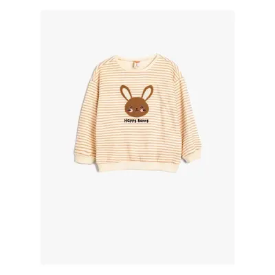 Koton Sweatshirt Rabbit Applique Detailed Long Sleeve Crew Neck Raised Cotton