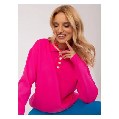 Fluo pink oversize sweater with decorative buttons