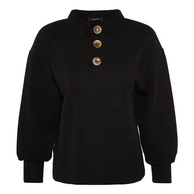 Trendyol Black Button Detailed Loose Knitted Sweatshirt