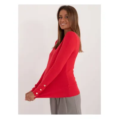 Red women's classic sweater with neckline