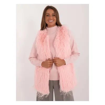 Light pink fur vest with pockets