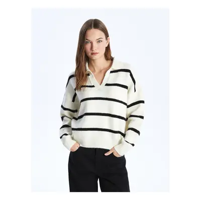 LC Waikiki Polo Neck Striped Long Sleeve Oversize Women's Knitwear Sweater