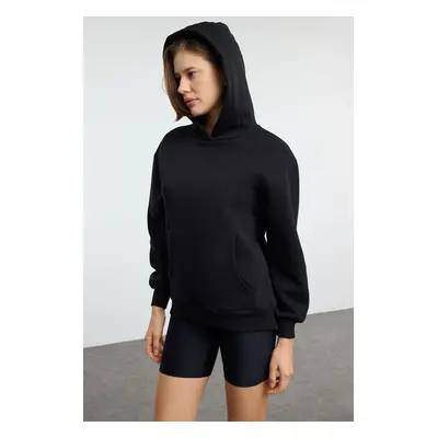 Trendyol Black Hooded Regular/Normal Pattern Knitted Sweatshirt