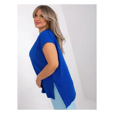 Cobalt blue plus size short sleeve blouse