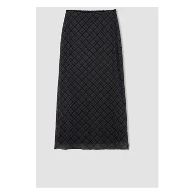 DEFACTO Coool A Cut Patterned High Waist Lined Tulle Maxi Skirt