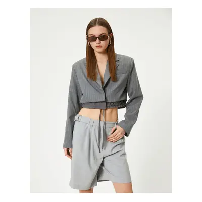 Koton Crop Blazer Jacket with Waist Detail Tie-up Double Breasted Reverse Collar