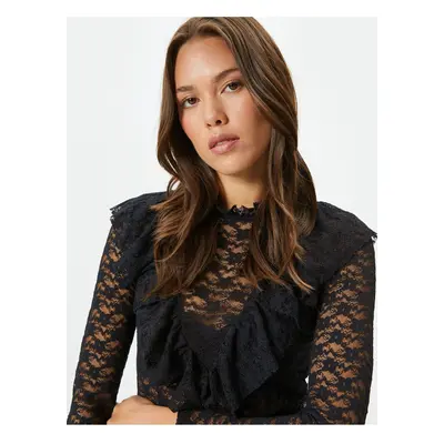 Koton Ruffle Detail Long Sleeve Lace Blouse