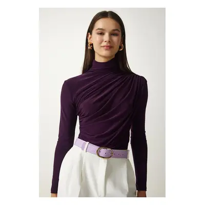 Happiness İstanbul Women's Damson Gathered Detailed High Neck Sandy Blouse