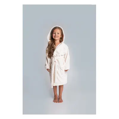 Stylish girls' long-sleeved bathrobe - ecru/print