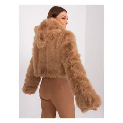 Transitional camel fur jacket with hood