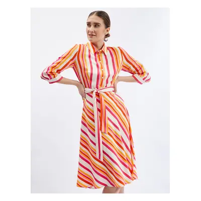 Red-orange women's striped shirt dress ORSAY