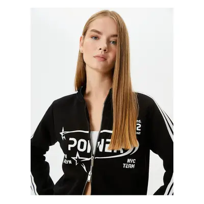 Koton Crop Double Sided Zippered Sweatshirt Printed High Neck Striped