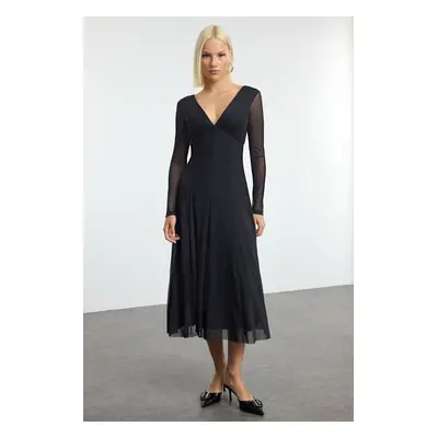 Trendyol Black Animal Midi Knit Dress