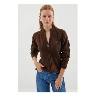 Bigdart Zippered Knitwear Cardigan - Brown