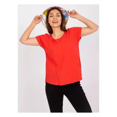 Red casual blouse with round neckline SUBLEVEL