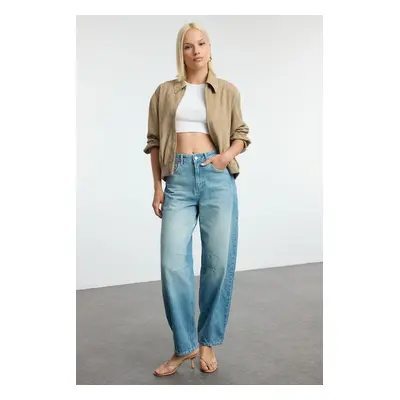 Trendyol Blue Stitch Detailed High Waist Barrel Baggy Jeans