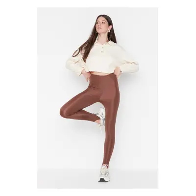 Trendyol Brown Heel Snap-On Shiny Knitted Leggings