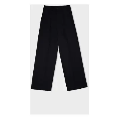 DEFACTO Darted Classic Navy Blue Trousers Wide Leg Wide Leg Basic Plain Pocket High Waist