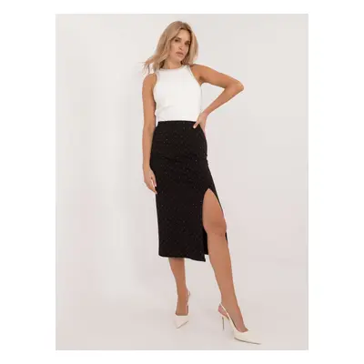 Black midi pencil skirt with rhinestones