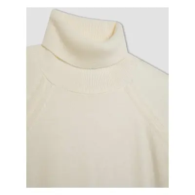 DEFACTO Girl's Ecru Turtleneck Basic Plain Knitwear Sweater