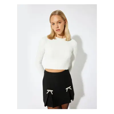 Koton Crop Knitwear Sweater Crew Neck Slim Fit Long Sleeve