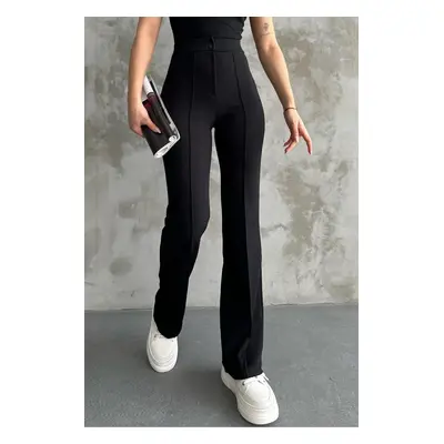 80272 Dewbery High Waist Slim Fit Wide Leg Pants-BLACK