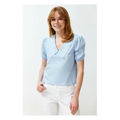 Trendyol Blue Collar Detailed Woven Blouse