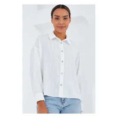 Bigdart Women's White Silver Striped Shirt