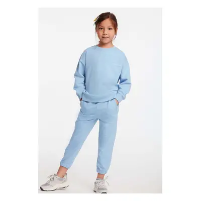 GRIMELANGE Jabor Girl's Embroidered Crew Neck Comfort Blue Tracksuit Set