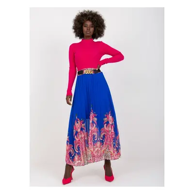 Navy blue pleated maxi skirt with belt