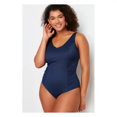 Trendyol Curve Navy Deep V Knitted Lifting Effect Swimsuit