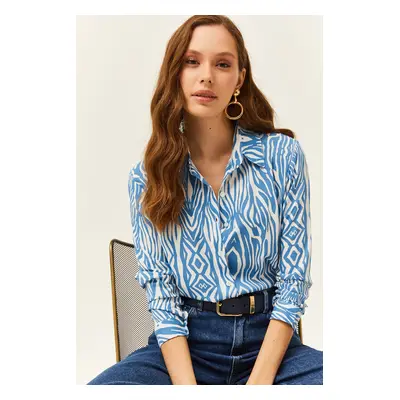 Olalook Women's Indigo Zebra Patterned Viscose Shirt