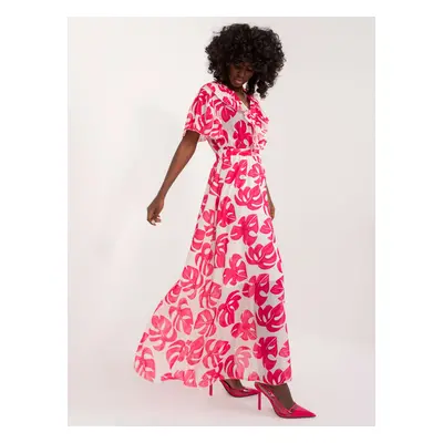 Ecru-fuchsia dress with a floral print