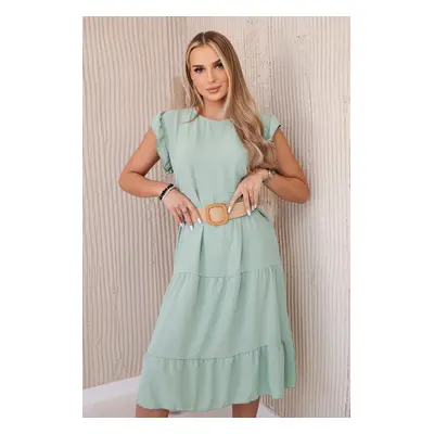 Women's dress with ruffles and belt - mint