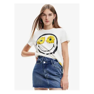 White Desigual Margarita Smiley T-Shirt - Women