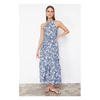 Trendyol Blue Floral Patterned A-Line Maxi Woven Dress