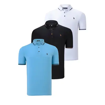 TRIPLE SET T8586 DEWBERRY MEN'S T-SHIRT-BLACK-WHITE-LIGHT BLUE