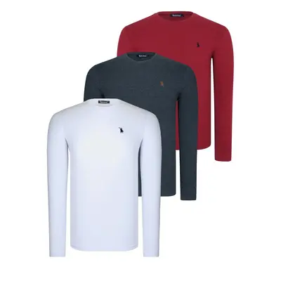 TRIPLE SET T8588 DEWBERRY ROUND NECK MEN'S SWEATSHIRT-WHITE-ANTHRACITE-BURGUNDY