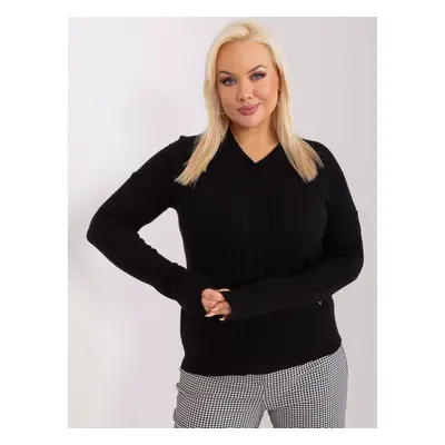 Black women's plus size sweater knitted with cable