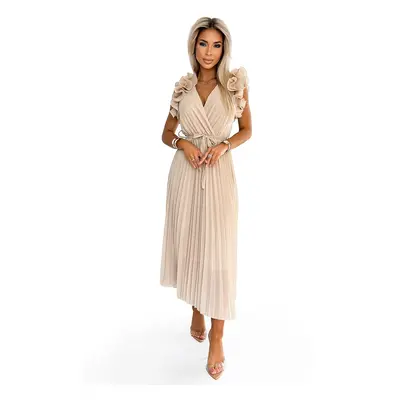 Women's pleated chiffon midi dress with a neckline and delicate ruffles Numoco