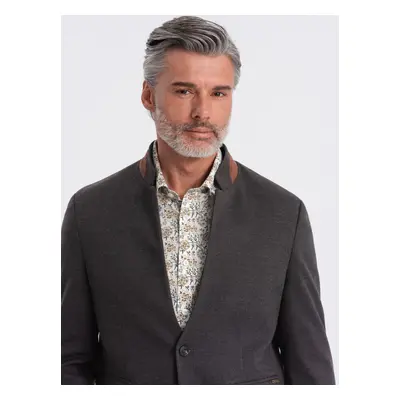 Ombre Men's melange rayon jacket with stand-up collar - black melange