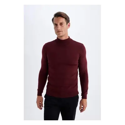 DEFACTO Men's Burgundy Slim Fit Slim Fit Half Turtleneck Knitwear Sweater