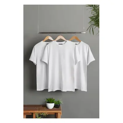 Trendyol 3-Pack White Basic Slim/Slim Cut 100% Cotton 3-Pack T-Shirt