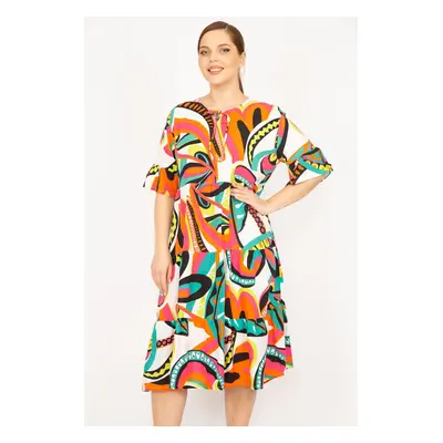 Şans Women's Colorful Plus Size Woven Viscose Fabric Layered Dress