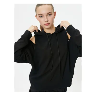 Koton Hooded Sweatshirt Sports Shoulders Window Detail Slim Fit Long Sleeve